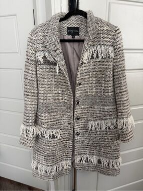 Etcetera Neutral Tweed Fringe Jacket